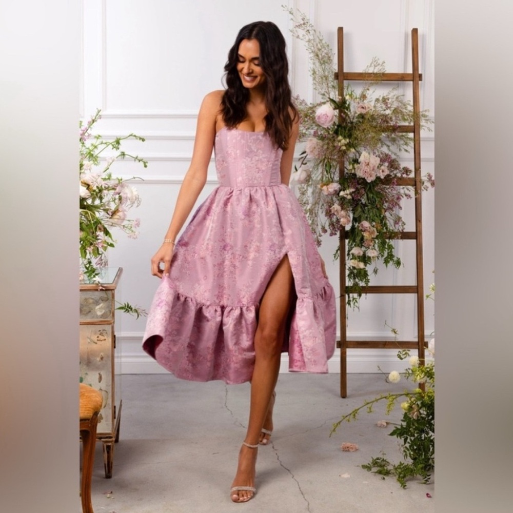 V Chapman The Virginia Dress In Orchid Haze Pink Floral Corset Midi Size 10